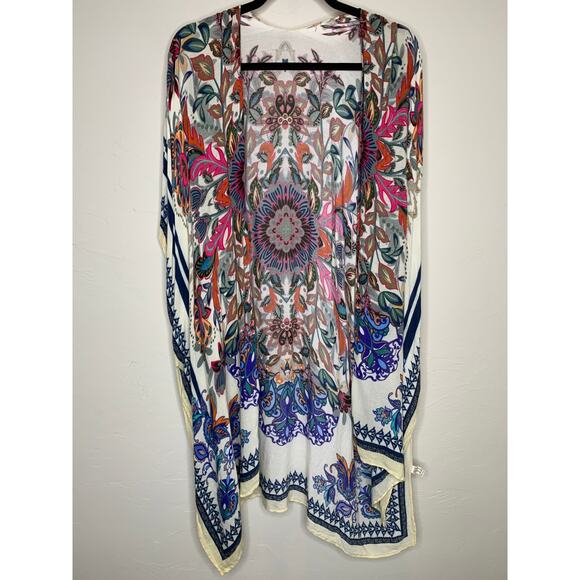 Boho Floral Open Front Kimono Shawl Duster OSFM - Picture 5 of 10